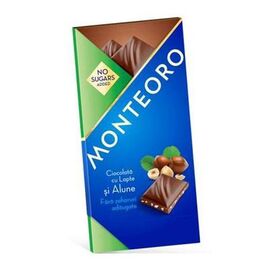 Ciocolata cu lapte si alune fara zahar adaugat, Monteoro, 90 g