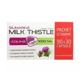 Silimarina + Colina Milk Thistle, 1000 mg, 90 + 30 capsule (pachet promo)