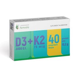 Vitamina D3 2000 UI + K2 75 mcg, 40 comprimate