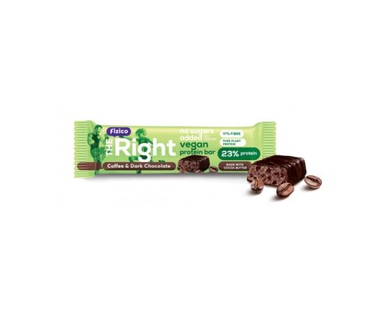 Baton proteic 23%, Fizico The Right Vegan Protein Bar, cafea si ciocolata neagra, fara zaharuri adaugate, 40 g