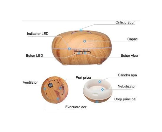 Difuzor Aromaterapie si Umidificator Aer, 550 ml, Ultrasonic, cu iluminare LED, nuanta lemn/wenge, 3 image